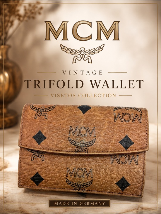 MCM Handbags - Vintage MCM Visetos Trifold Wallet Cognac Leather Made in Germany